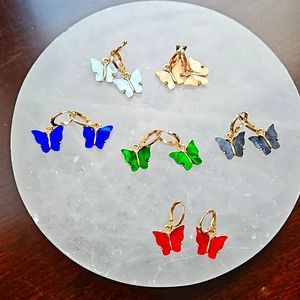6 Gently Used  Butterfly Earrings